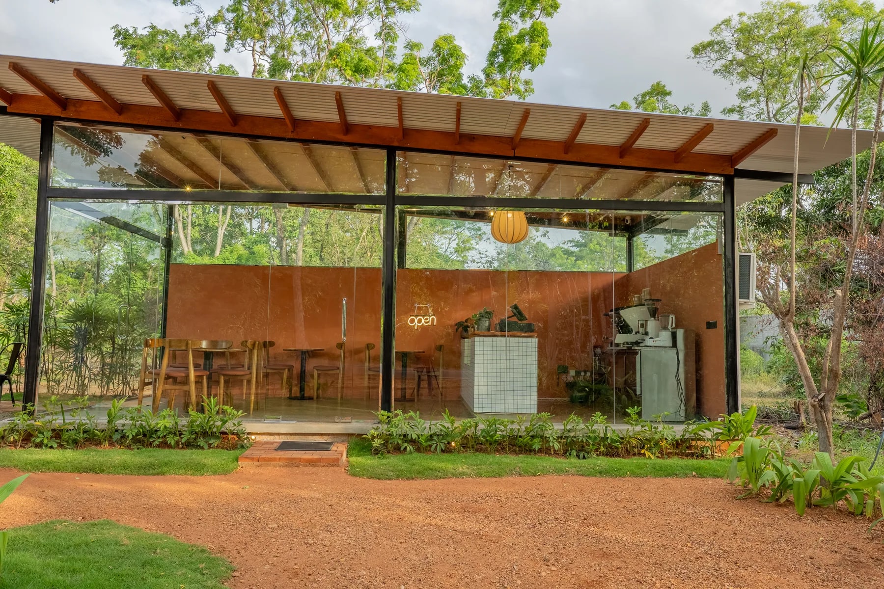 CoffeeLab's glass-walled café and counter in daylight
