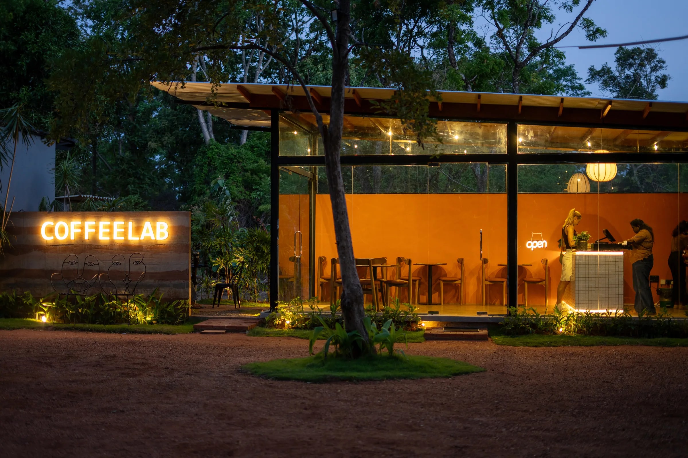 CoffeeLab Sigiriya café exterior and illuminated sign